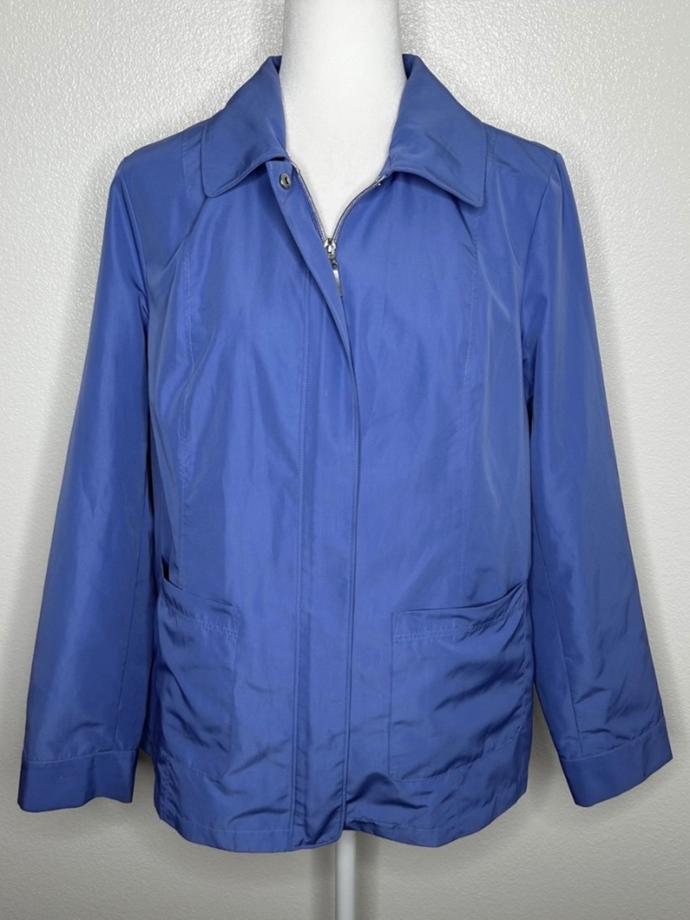 Chicos Womens Blue Full Zip Collared Jacket w/ Pockets Size 1/ M EUC